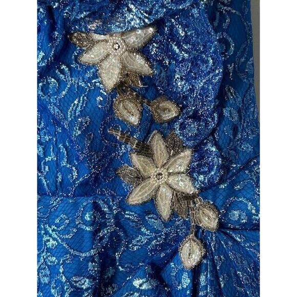 Vtg Loralie Sequined Tulip Maxi Dress Strapless Floral Sweetheart Blue Size 3/4 - Picture 5 of 14